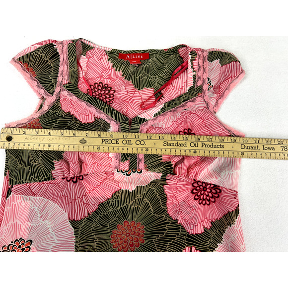 y2k A-line Floral Lace Trim‎ Boho Top Pink Green Retro Indie Fairycore Shirt 12 - Picture 9 of 10